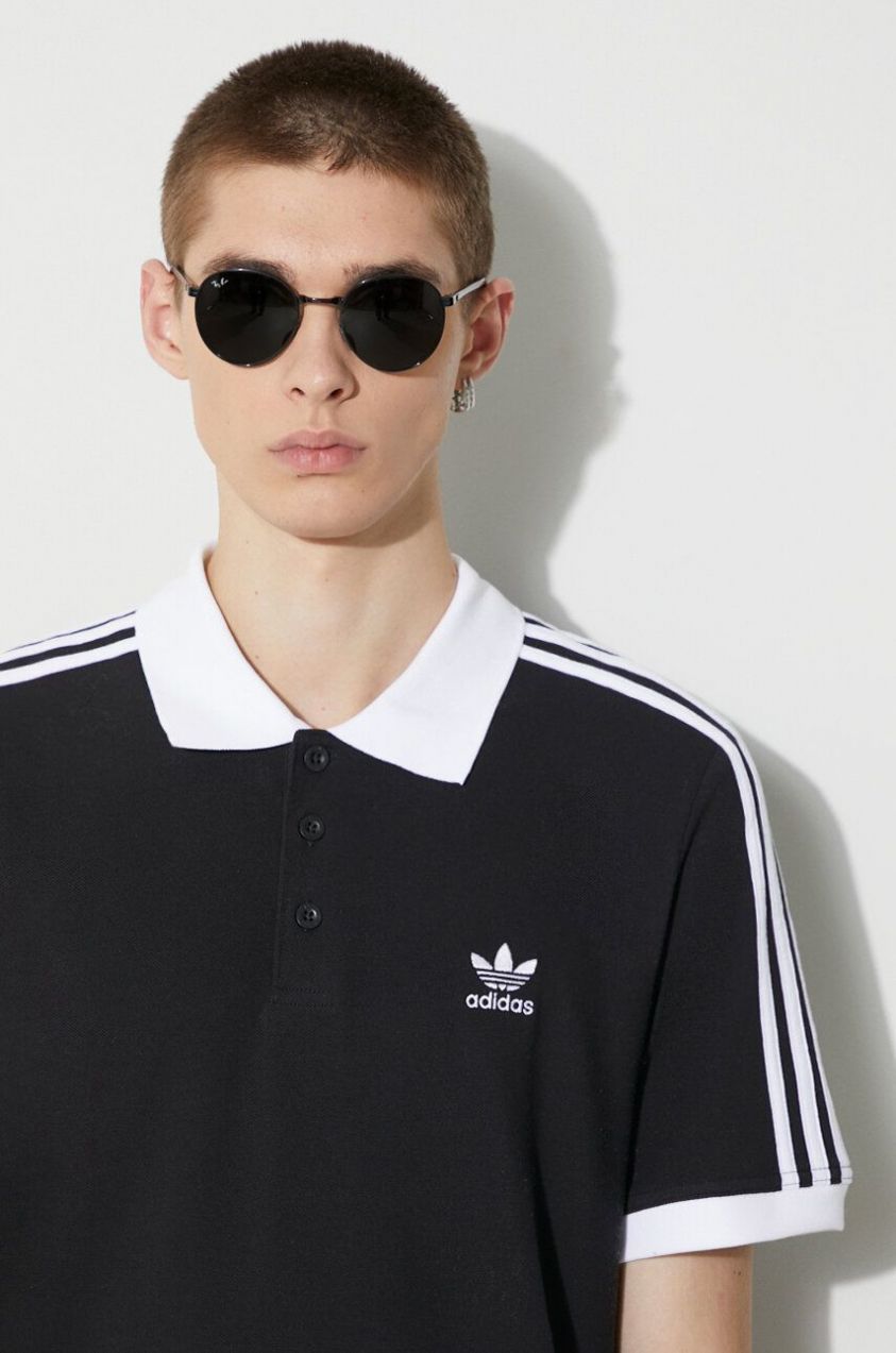 Bavlnené polo tričko adidas Originals Adicolor Classics 3-Stripes čierna farba, s nášivkou, IL2501