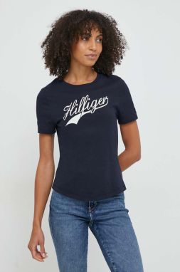 Bavlnené tričko Tommy Hilfiger dámsky, tmavomodrá farba