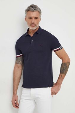 Polo tričko Tommy Hilfiger pánsky, tmavomodrá farba, s nášivkou