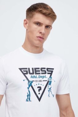 Tričko Guess pánsky, biela farba, s potlačou
