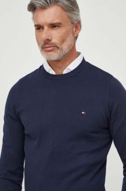 Bavlnený sveter Tommy Hilfiger tmavomodrá farba, tenký