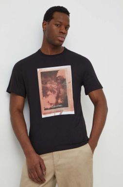 Bavlnené tričko Calvin Klein pánsky, čierna farba, s potlačou