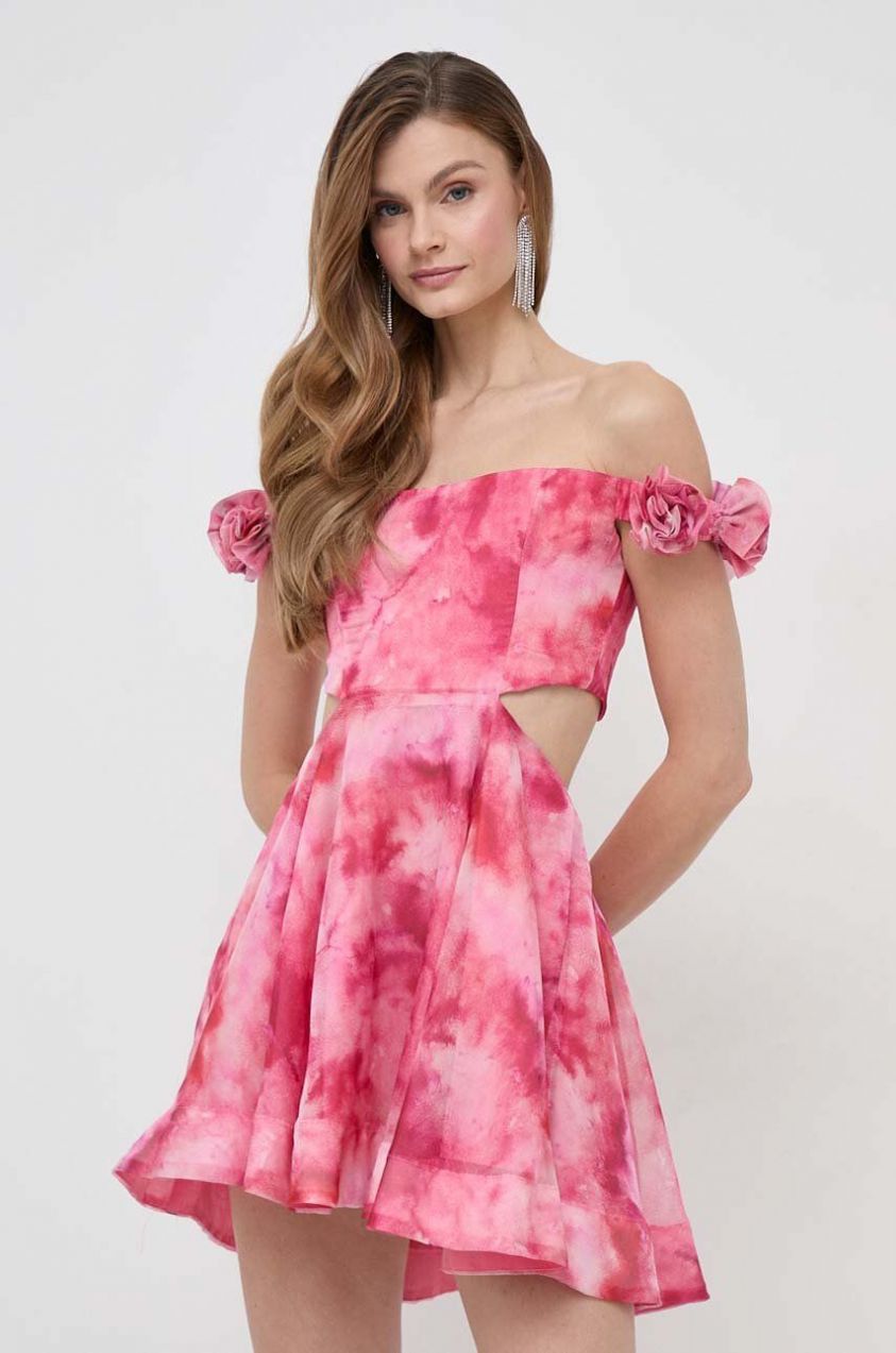 Šaty Bardot ružová farba, mini, áčkový strih