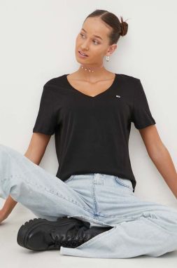 Bavlnené tričko Tommy Jeans dámsky, čierna farba