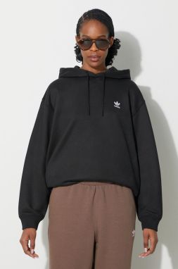 Mikina adidas Originals Trefoil Hoodie dámska, čierna farba, s kapucňou, s potlačou, IU2409