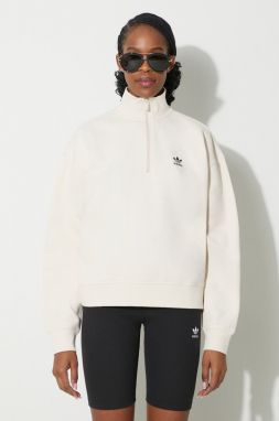 Mikina adidas Originals Essentials Halfzip Sweatshirt dámska, béžová farba, jednofarebná, IR5940