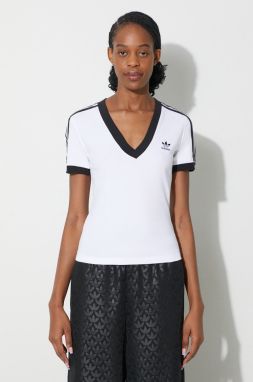 Tričko adidas Originals 3-Stripe V-Neck Tee dámske, biela farba, IR8114