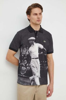 Bavlnené polo tričko Lacoste čierna farba, vzorovaný
