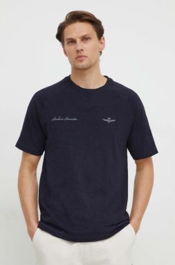 Bavlnené tričko Aeronautica Militare pánsky, tmavomodrá farba, jednofarebný