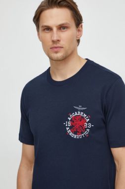 Bavlnené tričko Aeronautica Militare pánsky, tmavomodrá farba, s potlačou