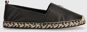 Kožené espadrilky Tommy Hilfiger TH LEATHER FLAT ESPADRILLE čierna farba, FW0FW07720