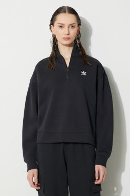 Mikina adidas Originals Essentials Halfzip Sweatshirt dámska, čierna farba, jednofarebná, IU2711