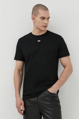 Bavlnené tričko Diesel pánsky, čierna farba, s nášivkou