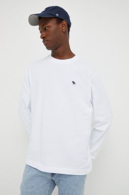 Bavlnené tričko s dlhým rukávom Abercrombie & Fitch biela farba, s potlačou