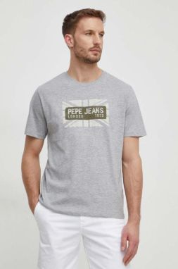 Bavlnené tričko Pepe Jeans pánsky, šedá farba, s potlačou
