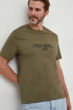 Bavlnené tričko Pepe Jeans Chris pánske, zelená farba, s potlačou