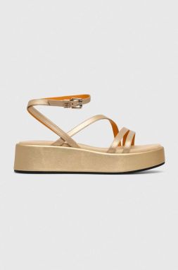 Kožené sandále Tommy Hilfiger TH STRAP GOLD PLATFORM dámske, zlatá farba, na platforme, FW0FW07729