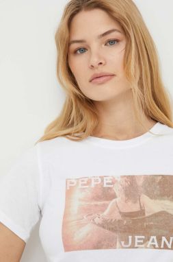 Bavlnené tričko Pepe Jeans HIGI dámske, biela farba