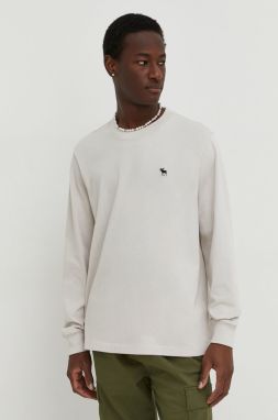 Bavlnené tričko s dlhým rukávom Abercrombie & Fitch béžová farba, jednofarebný