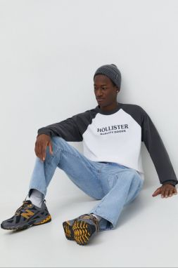 Bavlnené tričko s dlhým rukávom Hollister Co. šedá farba, vzorovaný
