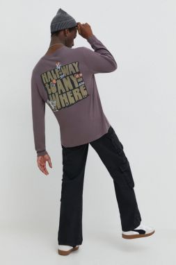 Bavlnené tričko s dlhým rukávom Hollister Co. fialová farba, s potlačou