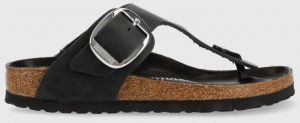 Semišové žabky Birkenstock Gizeh Big Buckle dámske, čierna farba, na plochom podpätku, 1023337