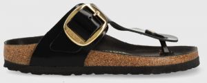 Kožené žabky Birkenstock Gizeh Big Buckle dámske, čierna farba, na plochom podpätku, 1021469