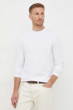 Tričko s dlhým rukávom Karl Lagerfeld pánske, biela farba, jednofarebné