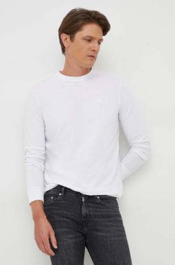 Tričko s dlhým rukávom Karl Lagerfeld pánsky, biela farba, jednofarebný
