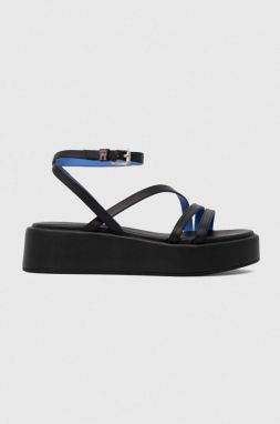 Kožené sandále Tommy Hilfiger TH STRAP PLATFORM dámske, čierna farba, na platforme, FW0FW07728