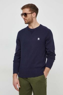 Bavlnený sveter Tommy Hilfiger tmavomodrá farba, tenký