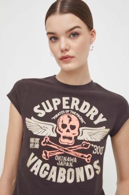 Bavlnené tričko Superdry dámsky, hnedá farba