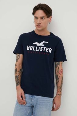 Bavlnené tričko Hollister Co. pánsky, tmavomodrá farba, s nášivkou