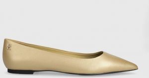 Kožené balerínky Tommy Hilfiger GOLD POINTED BALLERINA zlatá farba, FW0FW07883