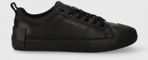 Tenisky Calvin Klein Jeans VULCANIZED LOW LACEUP MIX IN UC pánske, čierna farba, YM0YM00894