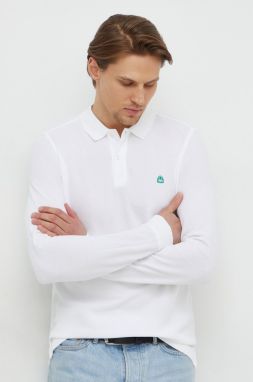 Bavlnené tričko s dlhým rukávom United Colors of Benetton biela farba, jednofarebný