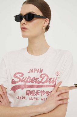 Bavlnené tričko Superdry dámsky, ružová farba