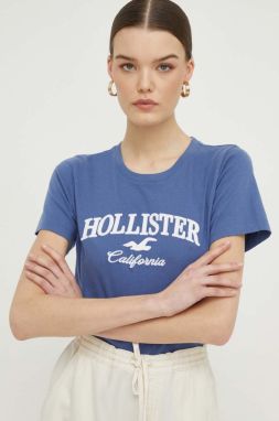 Bavlnené tričko Hollister Co. dámsky, tmavomodrá farba