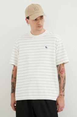 Bavlnené tričko Abercrombie & Fitch pánsky, béžová farba, vzorovaný