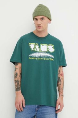 Bavlnené tričko Vans pánsky, zelená farba, s potlačou
