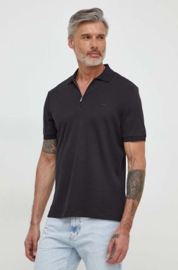 Bavlnené polo tričko Calvin Klein čierna farba, jednofarebný