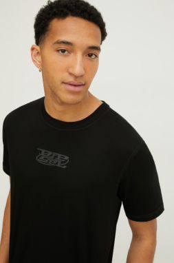 Bavlnené tričko Diesel pánsky, čierna farba, s potlačou