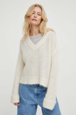 Vlnený sveter American Vintage dámsky, béžová farba