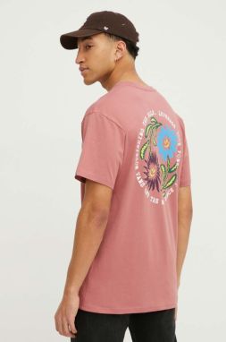 Bavlnené tričko Vans pánsky, ružová farba, s potlačou