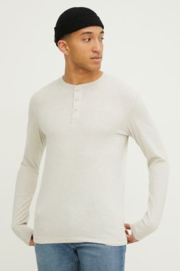 Bavlnené tričko s dlhým rukávom Superdry béžová farba, jednofarebný