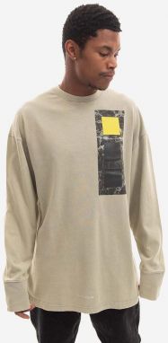 Bavlnené tričko s dlhým rukávom A-COLD-WALL* Relaxed Cubist Longsleeve T-shirt ACWMTS098 MOSS GREEN šedá farba, s potlačou