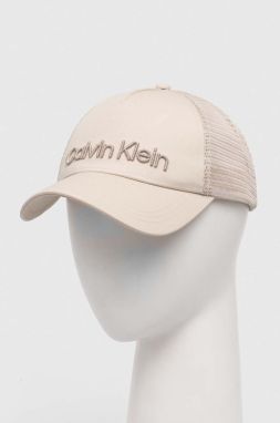 Bavlnená šiltovka Calvin Klein béžová farba, s nášivkou