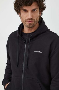 Bavlnená mikina Calvin Klein pánska, čierna farba, s kapucňou, jednofarebná