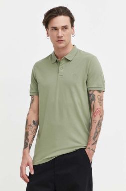 Polo tričko Hollister Co. pánsky, zelená farba, jednofarebný