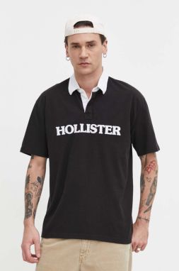 Bavlnené polo tričko Hollister Co. čierna farba, s nášivkou